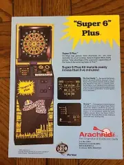 Arachnid SUPER 6 Original Vintage 1987 Coin-Op Darts Arcade Game Sales Flyer