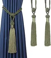 BEL AVENIR Curtain Tiebacks Hand-Woven Holdbacks Home Decorative Tassels Tiebacks (Green, 2 Pack)
