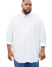 [Tommy Hilfiger] Big and Tall Flex Poplin Polka Dot in White