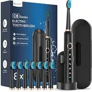 Coulax Electric Toothbrush - Coulax Sonico Electric Toothbrush Travel Toothbrush Rechargeable Teeth Rechargeable Teeth with 8 Brush Heads Bag 5 Modes Dark Black