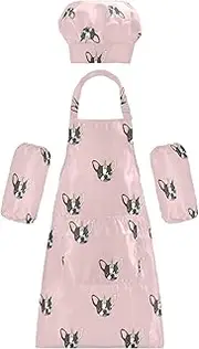 AIXIWAWA Kids Apron Chef Hat Set, Child Kitchen Bib Aprons Adjustable for Cooking Baking Painting (Funny Dog)