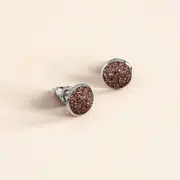 Amalgam White Gold Layered Pink Stone Stud Earrings 15mm