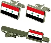 [Select Gifts] Syria Flag Cufflinks Tie Clip Matching Box Gift Set