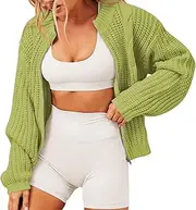 [KBQLXPKJW] Women Crewneck Zipper Sweaters, Casual Long Sleeve Full Zip Up Hooded Sweater Coat with Pockets, Winter Hoodies Pullover Sherpa Fleece Warm Heavyweight Sweatshirt Green/177