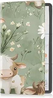 [Caihoyu] Premium Leather Registration and Insurance Card Holder Men Women Essential Car Wallet Case for Essential Document, Driver License, Cards Cartoon Sweet Cow