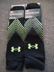 2 UNDER ARMOUR UA HOCKEY ELITE OVER-THE-CALF SOCKS ADULT M BLACK/GREEN 1 PAIR