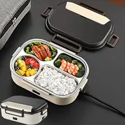 Electric Lunch Box, 40W Food Warmer Heater with Stainless Steel Inner Liners and Spoons, 1.2L Large Capacity Super-Long Insulated Lunch Box Warmer Removable Stainless Steel Container