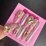 Champagne Gold Luxe - High-End Handcrafted Press-On Nails with Rhinestones – Elegant, Versatile, White-Enhancing Nail Strips