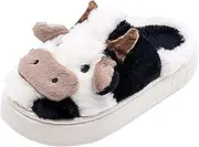 [yuksok] Winter Cow Plush Slippers Valentines Day Portable House Slippers Animal Indoor Shoes for Dorm Adult Girlfriend