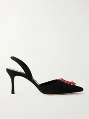 [Manolo Blahnik] Manolo Blahnik - Gibsli 70 Embellished Suede Slingback Pumps - Black - IT40.5 IT 40.5 Black