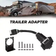 Flat 4 Pin Truck to 7 Round Way RV Blade Adapter Trailer Plug + Mounting Bracket