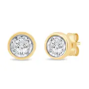 Bevilles Diamond Set Soliatire Bezel Stud Earrings in 9ct Yellow Gold