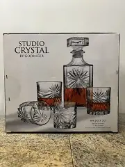 Studio Crystal by Godinger Whiskey Set 4 - 12oz Glasses and 34oz Decanter