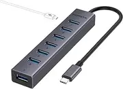 FORIDA USB C to USB Hub, 8 Ports USB 3.0 Adapter with 7 USB 3.0 Data Ports,USB Splitter with USB C 5V/3A Power Port, 9.8N/25CM Main Cable for Laptop PC and More (Dark Gray, 9.8 in)