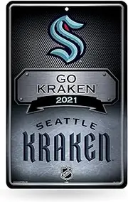 Rico Industries NHL Seattle Kraken Large Metal Sign 11" x 17" Large Metal Home Décor Sign