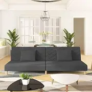 Sofa Bed, Lounge Sofa Couch 2-Seater Sofa Bed with Two Pillows Dark Grey Fabric