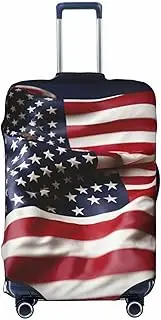 [CADREWY] Firefighter American Flag Print Travel Suitcase Cover Luggage Protector with Elastic Anti Scratch for Carry On, Black, Large