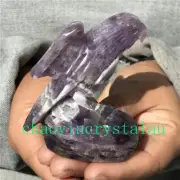 0.24LB Natural Dreamy Amethyst parrot Skull Quartz Crystal Carved Reiki XK1421