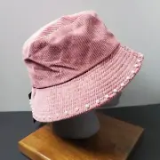 Womens Bucket Hat Rose Corduroy Pearl Embellished Soft Girl Hippie OS NEW