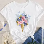 FOAO888現貨ICE CREAM FLOWER T-SHIRT夏季時尚歐美大尺碼冰淇淋花大尺碼短袖T恤