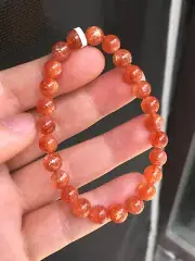 7.5mm Natural Golden Strawberry Sunstone Quartz Crystal Stretch Beads Bracelet