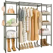 Portable Closet Wardrobe, Metal Clothing Rack with 8 Shelves & 1 Hang Rod, Fr...