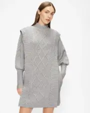Ted Baker Arriaa Cable Sweater Dress Mid Grey UK Size 10 / Ted Baker Size 2
