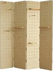 Pegboard Partition Screen,Room Divider Wall with Storage Rack,Folding Pegboard Room Divider Panel,for Bedroom Bazaar Jewelry Store(Wood Color,180x40cm-4 Panel)