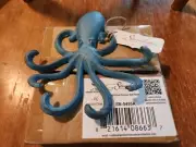 Stonebriar Cast Iron Octopus Decorative Wall Hook, Blue