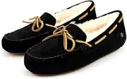 [UGG NOCK] Womens Moccasins Ladies Slip On Slipper Australian Merino Sheepskin Wool Casual Winter Moccasins Slippers