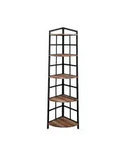 [IHOMDEC] 5 Tier Industrial Corner Bookshelf With Metal Frame in Brown