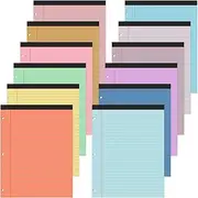 Fuutreo 12 Pcs 8.5'' x 11'' Colored Legal Pad Wide Ruled 3 Hole Punched Writing Pads 50 Sheets Per Notepad Micro Perforated Writing Pad Note Pads Office Supplies for School Office(Vivid Color)