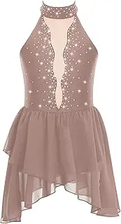 [Yihuimin] Girls Lyrical Dance Dress Sparkly Dimonds Halter Ballet Leotard Ruffles Chiffon Skirts