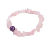 Natural Gemstone Rose Quartz Chip Stretch Bracelet with Amethyst Bead