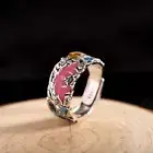 1PC S925 Sterling Silver Band Men Women Enamel Colorful Fish Lotus Ring 4.5g