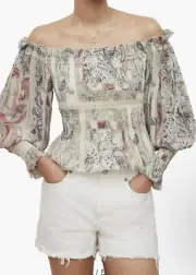 All Saints Lara Makutu Top Soft Pink Size Large /12 Smocked Cropped $229