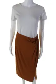 BOSS Womens Brown Drape Detail Pull On Jersey Knit Slit Midi Skirt Size S
