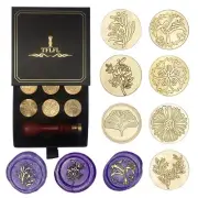 Wax Seal Stamp Set, 7 Pieces Flower Plant Sealing Wax Stamp Heads with Wooden...