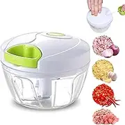 Manual Garlic Chopper Mincer,Food Processor Vegetable Chopper, Portable Hand Pull String Garlic Mincer Onion Cutter for Veggies, Fruits, Nuts, Herbs (white)