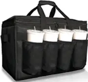 XL Insulated Food Delivery Bag with Cup Holders Drink Carriers Waterproof Bag