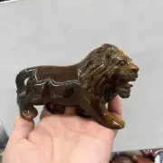390g Natural tiger's-eye Quartz Carved lion Skull Crystal healing Reiki Decor