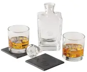 Jack Daniels Decanter Set with Two Glasses and Leatherette Coasters (JD-38711)