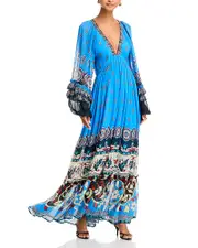 Farm Rio Ainka Tiles Plunging Neck Dress