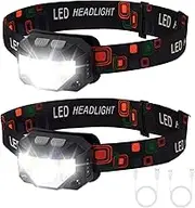 Headlamp Flashlight, 800 Lumen Ultra-Light Bright LED Rechargeable Headlight with White Red Light,Waterproof Motion Sensor Head Lamp,8 Modes for Outdoor Camping Running Cycling Fishing (2PCS Black)