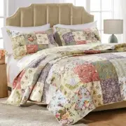 NEW! ~ COZY CHIC SAGE GREEN TEAL BLUE FLORAL YELLOW LEAF RED PINK ROSE QUILT SET