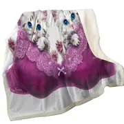 Funny Cats in Purple Bra Cute Grey Kittens Throw Blanket
