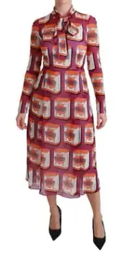 Dolce&Gabbana Women Multicolor Dress Silk Bellezza Print Collared Midi Bodycon
