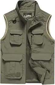[QtthZZr] Men's Vest Outdoor Loose Gilet Mesh Fishing Waistcoat Sleeveless Stand-Up Collar Jacket Multi-Pocket Utility Vest