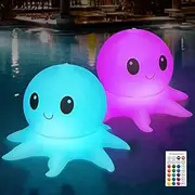 Qoolife Solar Floating Pool Lights,2 Pack Inflatable Octopus Lights with Remote Control, 16 WRGB Colors 4 Modes, IP68 Waterproof Premium Quality, Outdoor Decor Pool Garden Party Christmas Decorations
