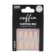 OXX Cosmetics 24 Pack Artificial Nails with Adhesive - Coffin Shape, Nude
